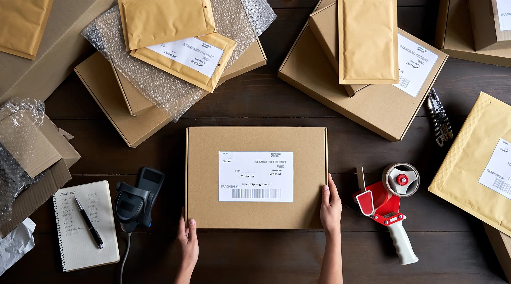 Warehouse worker packing order